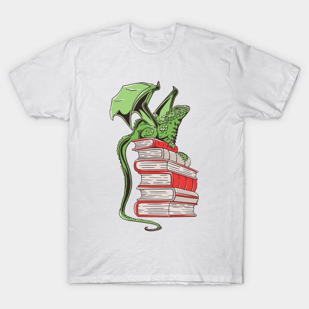 Dragon Sitting On A Pile Of Books T-Shirt by OnepixArt